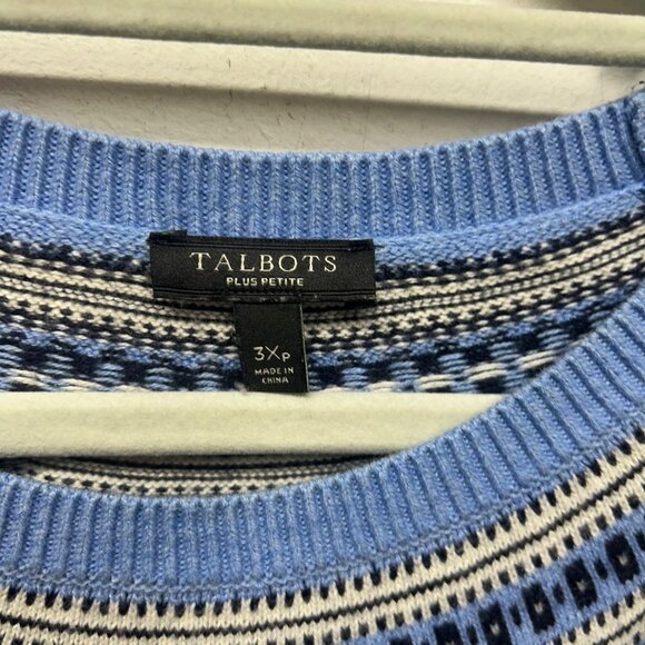 Talbots Fair Isle Sweater 3XP Plus size Cashmere Blend Blue sweater chunky knit - Picture 2 of 7